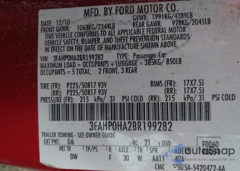 2011 Ford Fusion Se из США, поврежденный, VIN 3FAHP0HA2BR199282